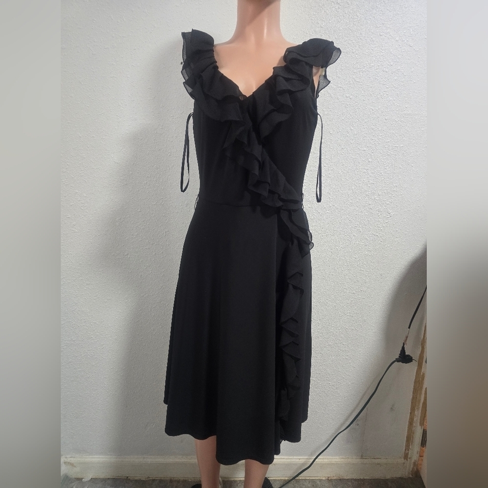 White House Black Market Black Ruffle Midi Dress